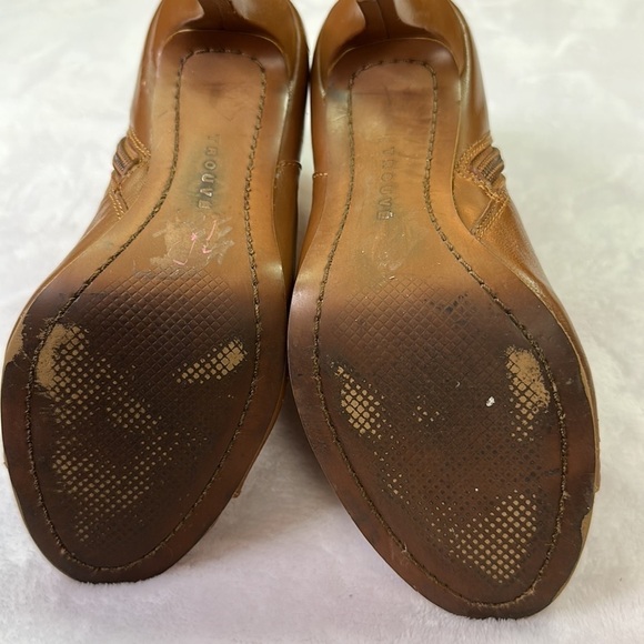 Trouve Nordstrom Camel Tan Leather Peep Toe Ankle Bootie Heels 5.5 Preowned - Picture 9 of 14